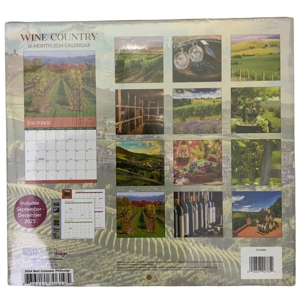 Calendar 2024 Wine Country 16 Month Wall Calendar Organizer Full Size 12 X 22 in